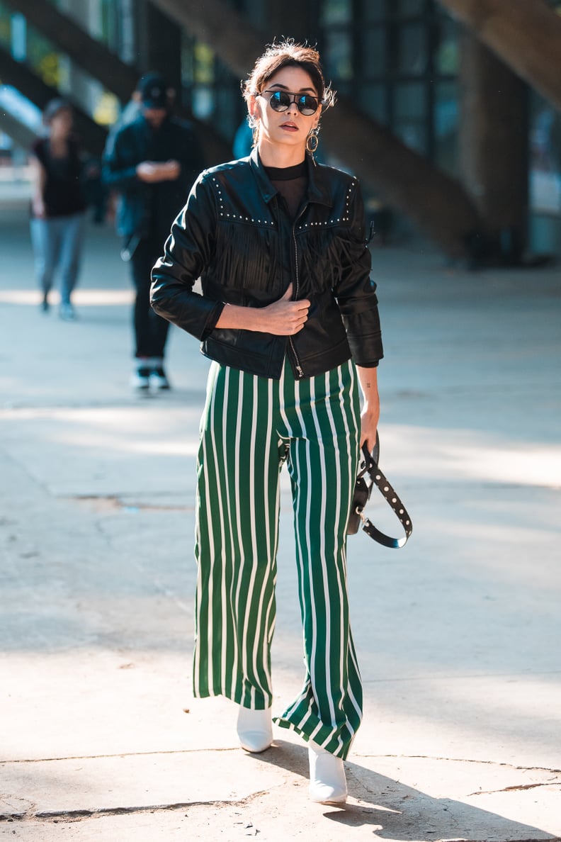Wide-Leg Pants With a Leather Jacket