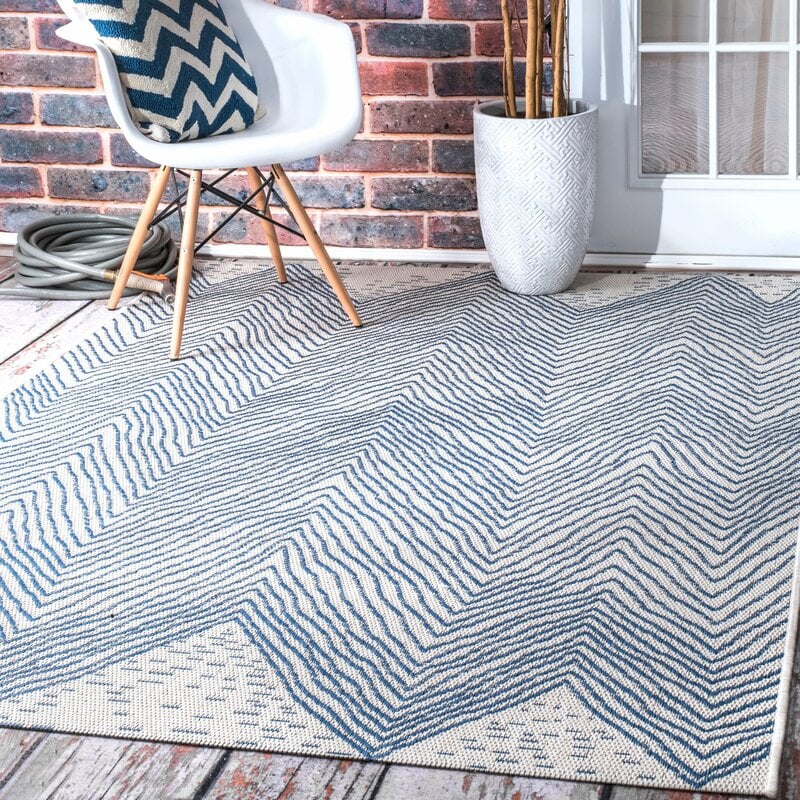 Carys Chevron Blue Indoor / Outdoor Use Area Rug Best Outdoor Rugs