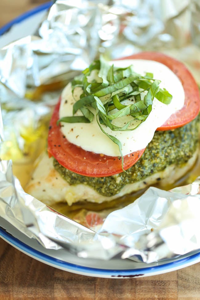 Pesto Caprese Chicken in Foil