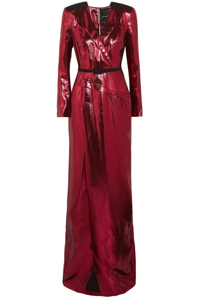 Roland Mouret Zodiac belted wrap-effect lamé gown