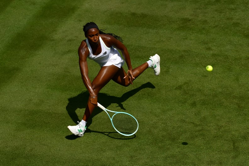 Coco Gauff of United States plays a forehand during a practice session.