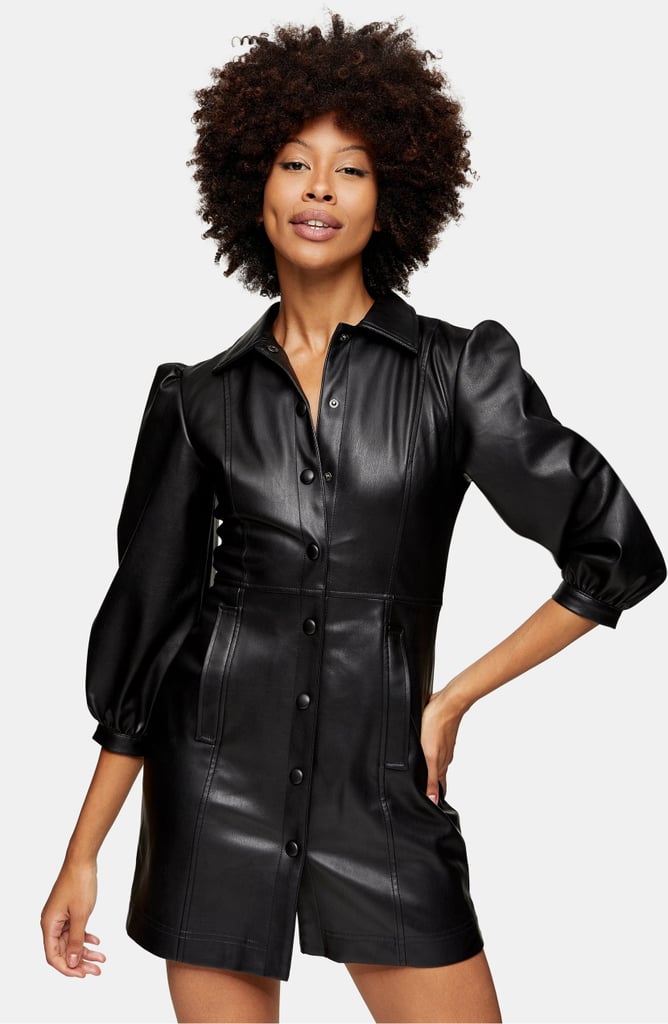 Topshop Long Sleeve Faux Leather Shirtdress