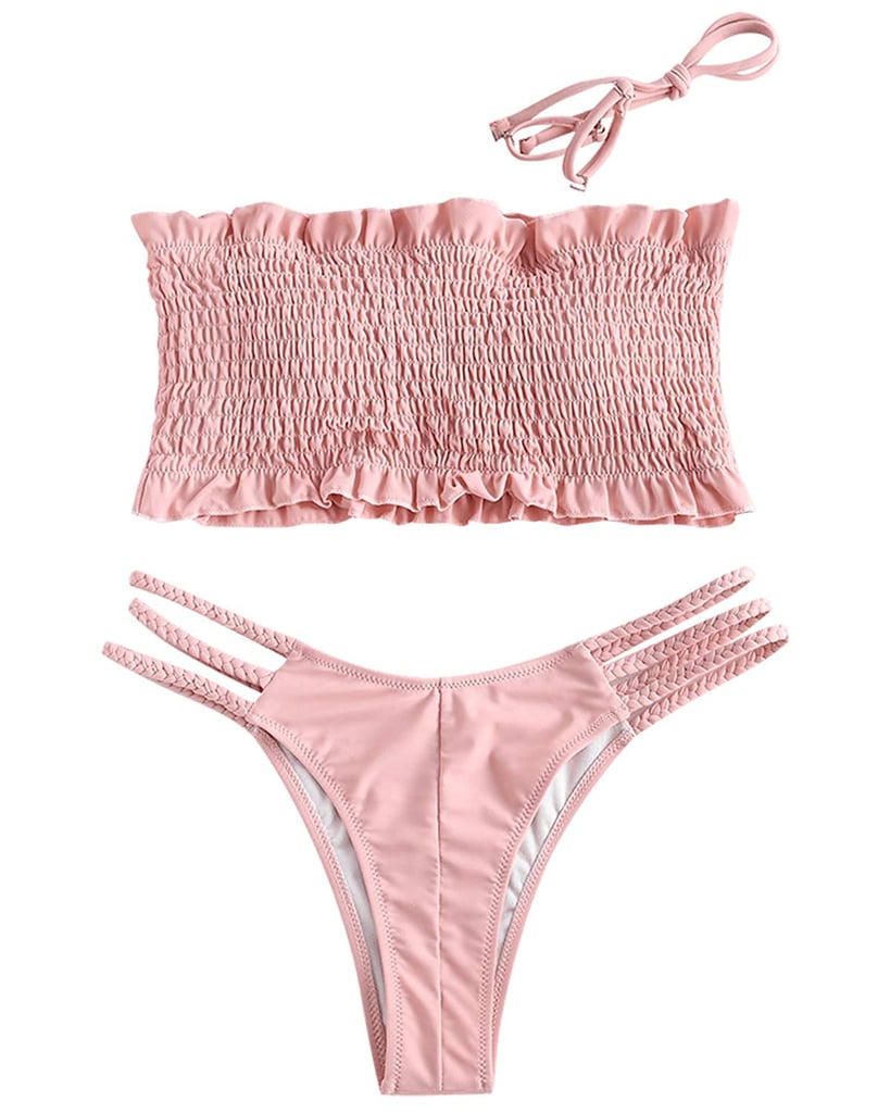 Zaful Ruffles Braided Smocked Bikini Set