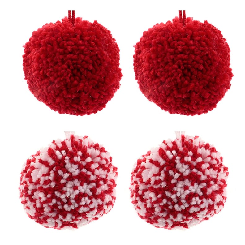 Yarn Pom Ball Christmas Ornament Set Red/White