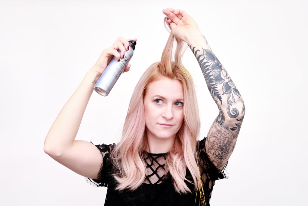 After you've finished with your hot tool, spritz a dry spray like Bumble and Bumble Dryspun ($30) at the root for a boost in volume, then add more grit and texture to your curls with a light texture spray like Davines Sea Salt Spray ($28).