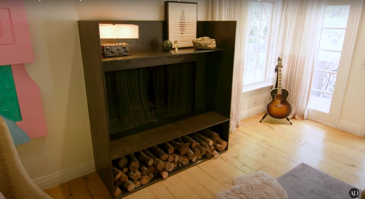 This fireplace is where guests will "perch" when Hilary and her fam