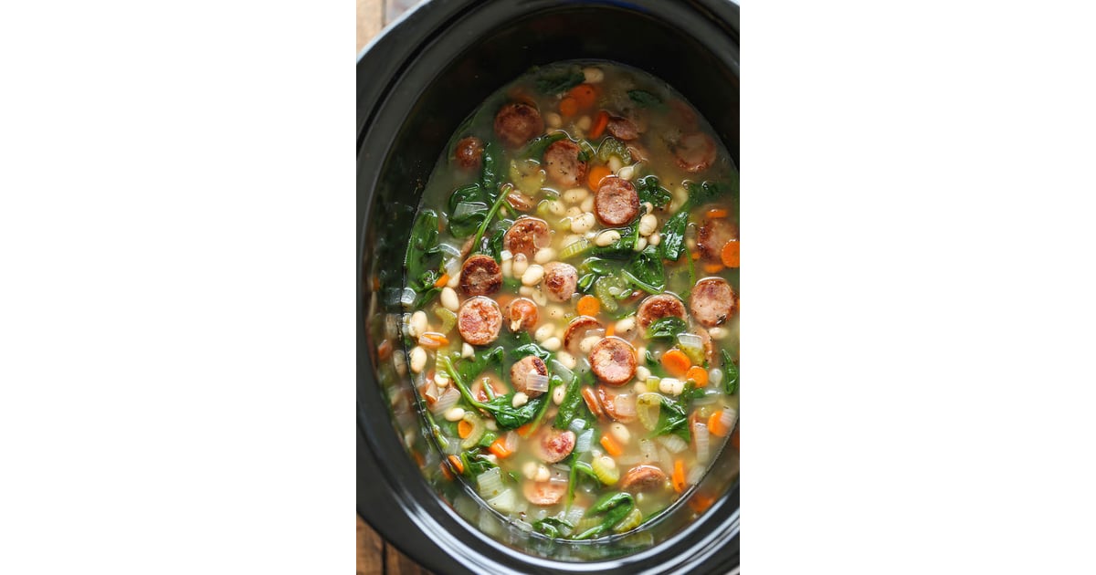 SlowCooker Sausage, Spinach, and White Bean Soup Easy Fall Slow