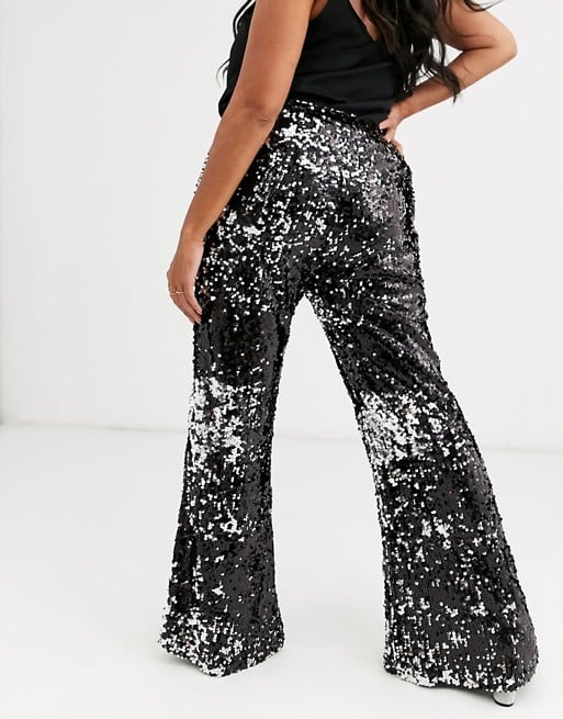 Topshop sequin flare trouser in black