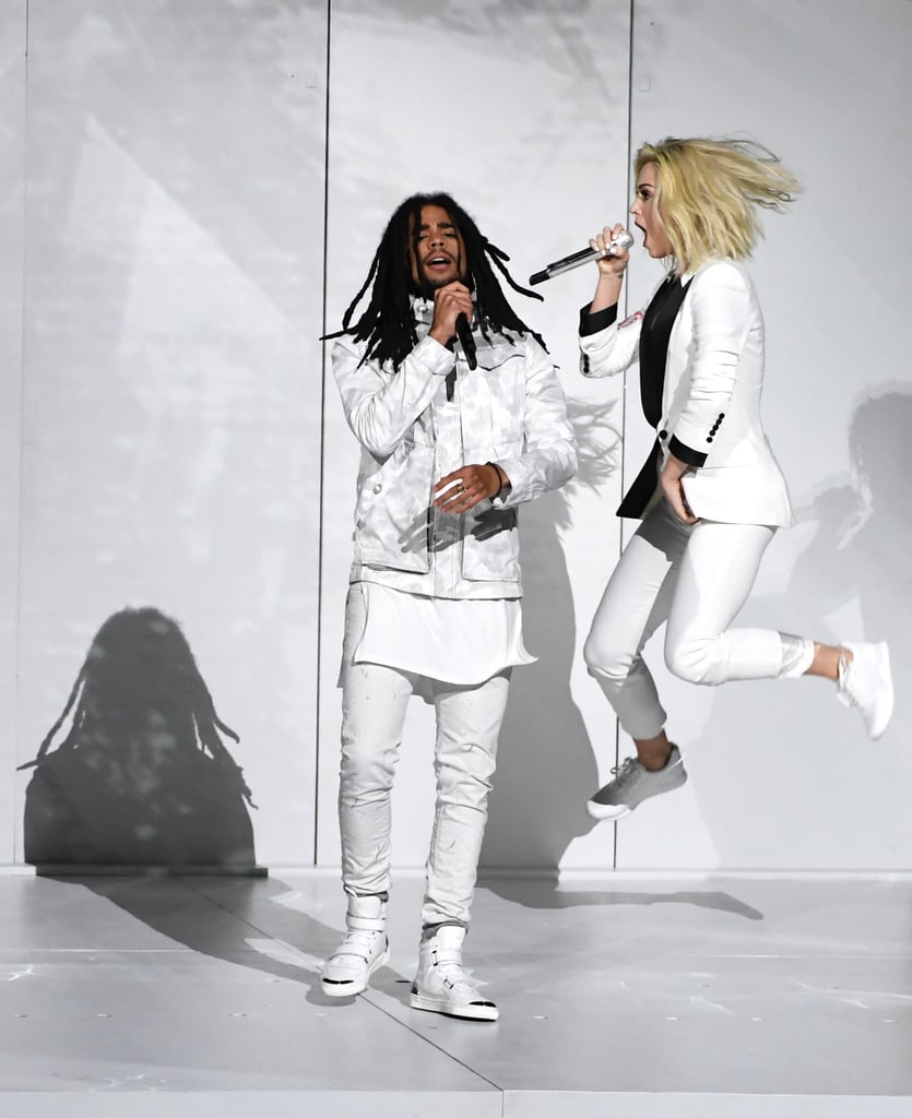 Katy Perry White Tom Ford Suit at the Grammys 2017