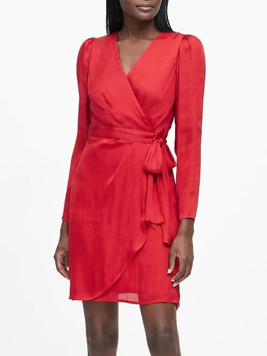 Puff-Sleeve Wrap Dress