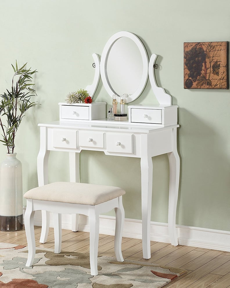 Roundhill Furniture Ashley Wood Vanity Table and Stool Set