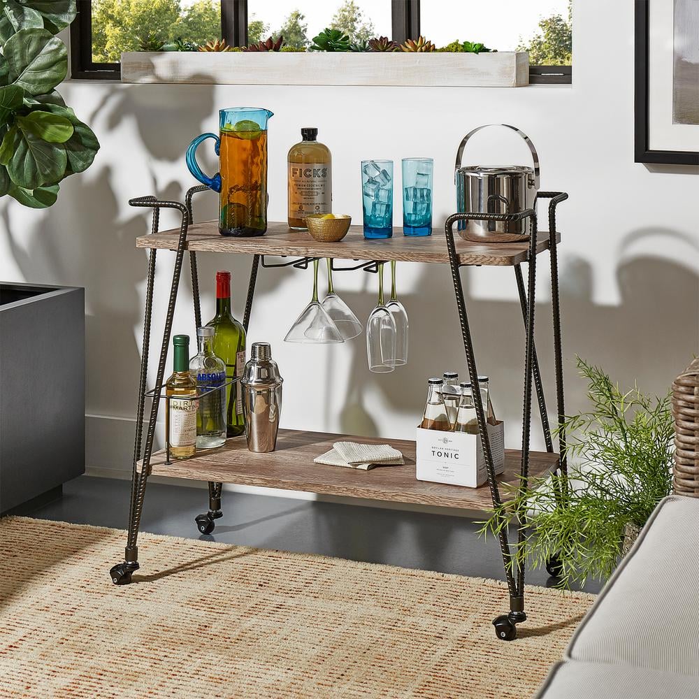 Homesullivan Arnold Dark Bronze Bar Cart With Wine Glass Storage Chic