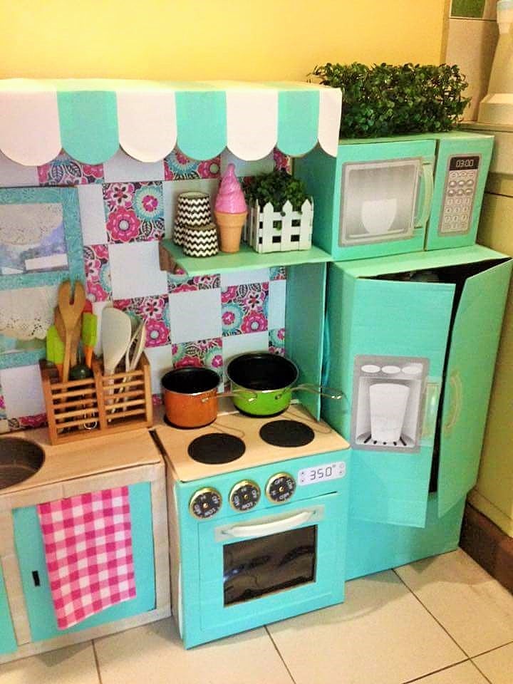 DIY Cardboard Play Kitchen For Kids