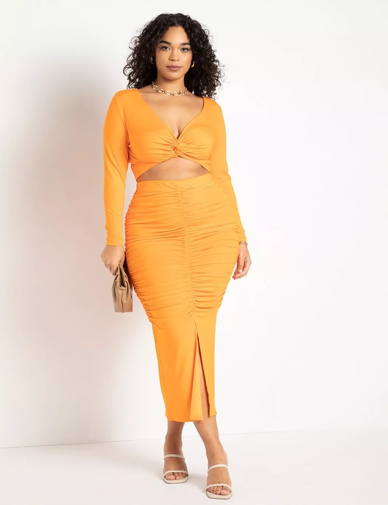 A Sexy Set: Eloquii Ruched Column Skirt With Slit and Twist Detail Top