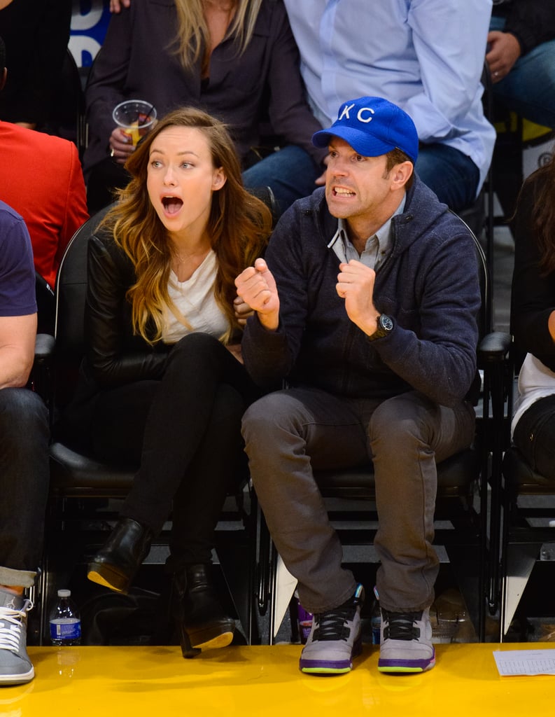 Olivia Wilde and Jason Sudeikis had serious game faces on during a Lakers game in November 2013.