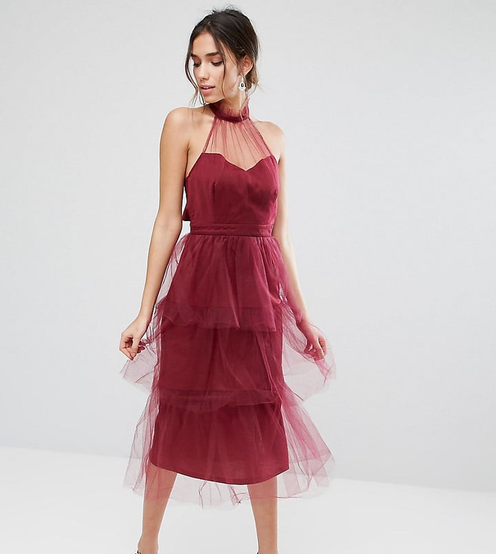 True Violet Tiered Longer Length Midi Dress in Tulle