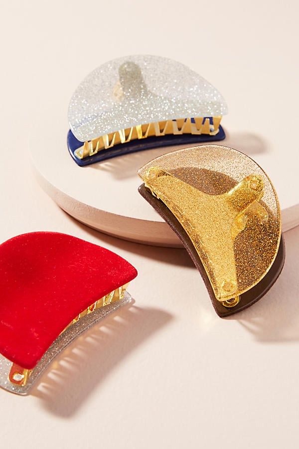 Anthropologie Glittered Velvet Hair Clip Set