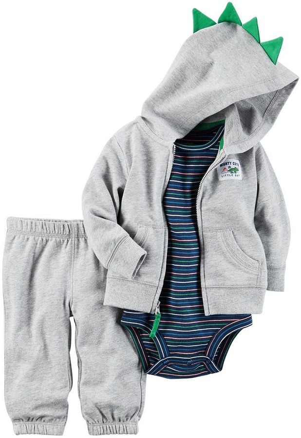Baby Dinosaur Cardigan, Bodysuit, and Jogger Pants Set