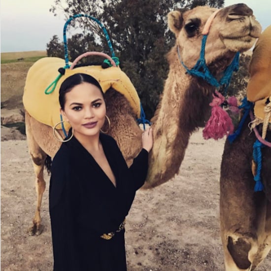 Chrissy Teigen in Black Jumpsuit in Morocco March 2017