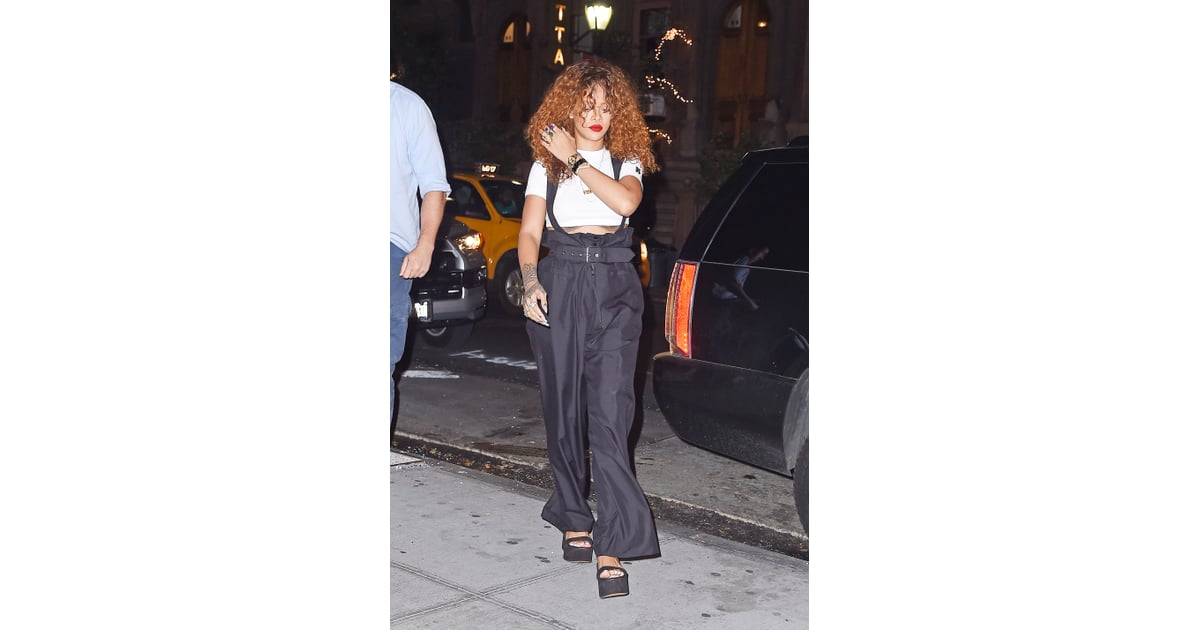 Wearing a Belted Pair of Overalls With a Cropped White Tee Rihanna's