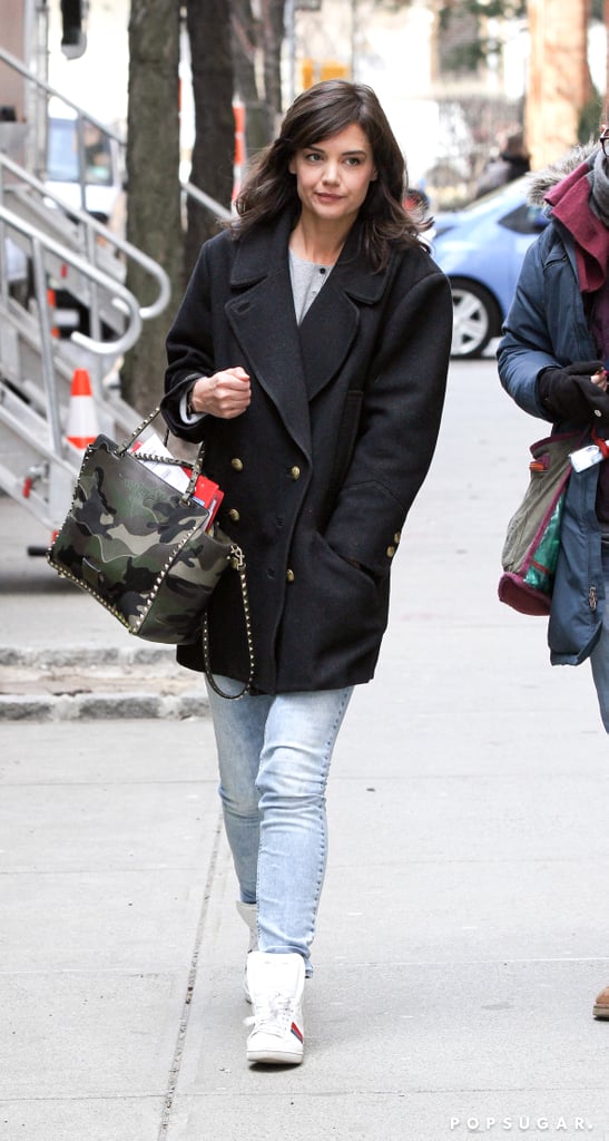 On Thursday, Katie Holmes walked to the set of Dangerous Liaisons in NYC.