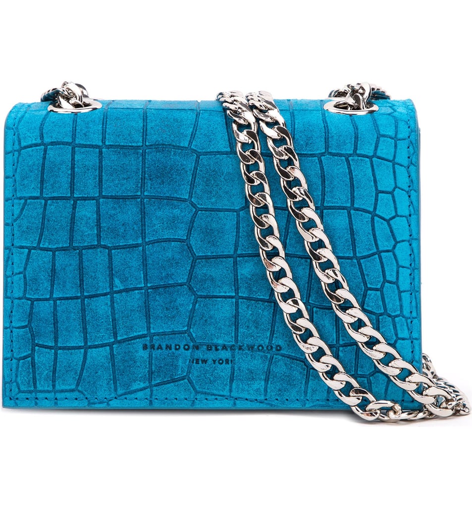 A Chain Bag: Brandon Blackwood Mini Sophia Croc Embossed Suede Shoulder Bag