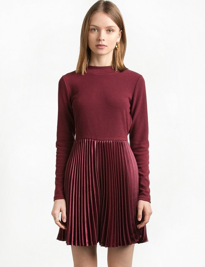 Pixie Market Burgundy Pleated Dress