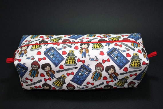 JustPeachyHandmade Boxy Makeup Bag Doctor Who Doodle