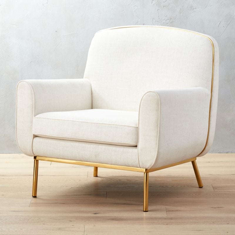 Madeline: Halo White and Brass Armchair