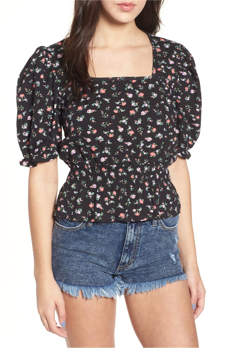 Love, Fire Floral Print Smock Waist Top