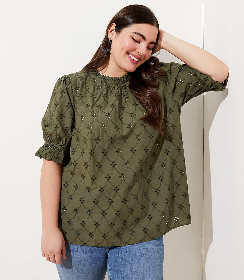 Loft Plus Eyelet Puff Sleeve Top