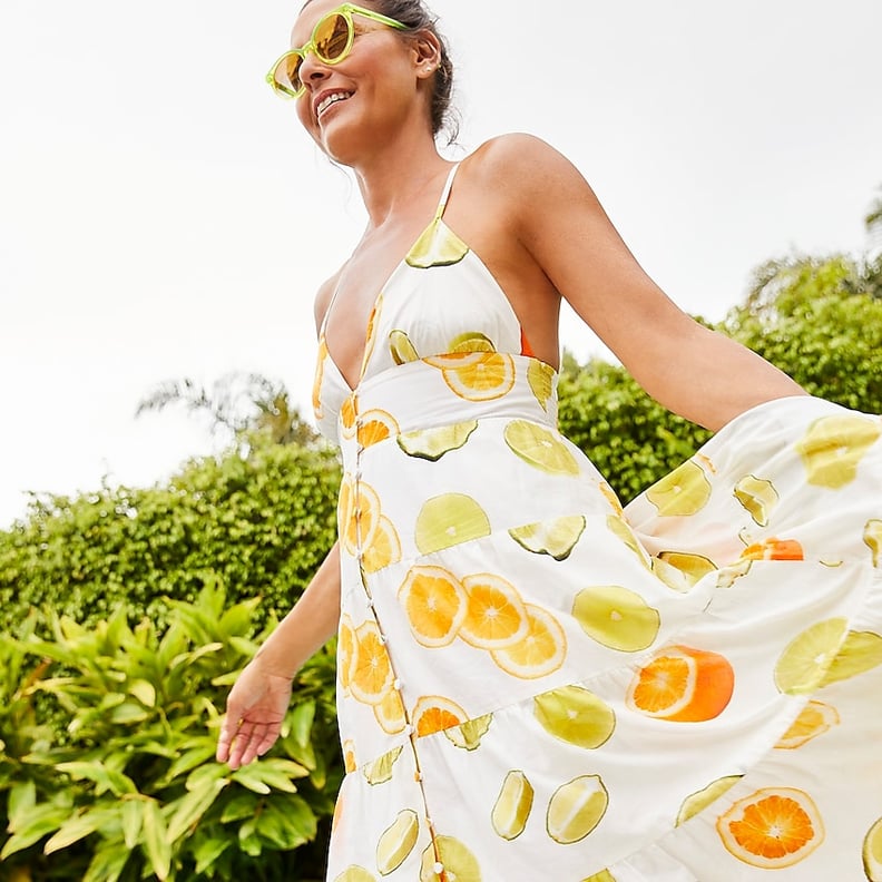 Edie Parker X J.Crew Button-Front Tiered Maxi Dress in Limes and Oranges