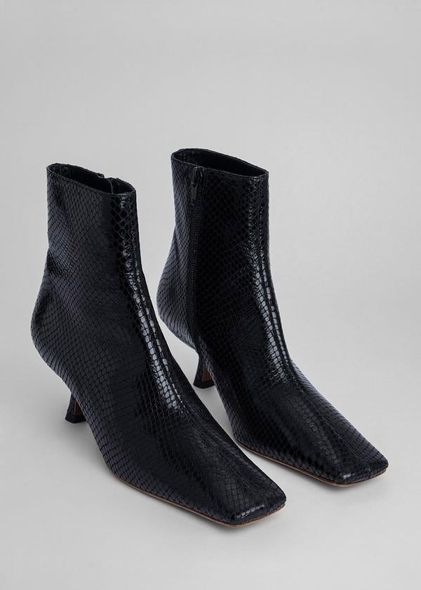 black snake print ankle boots