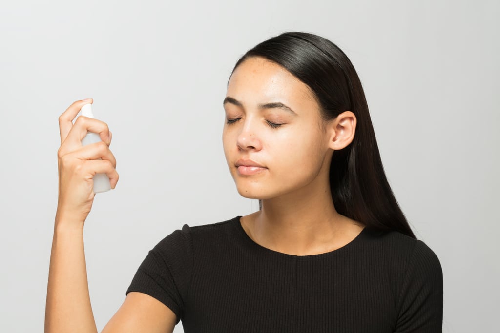 Step 1: Mist your skin with water or facial spray to hydrate