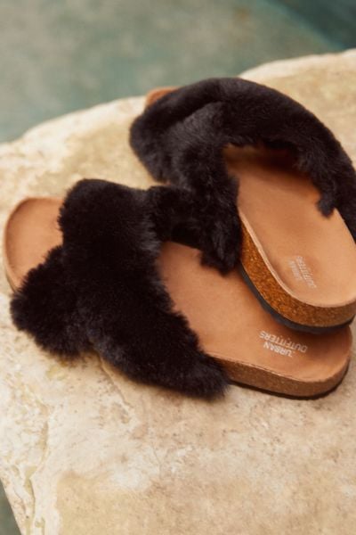 Urban Outfitters Crossed Faux Fur Slide