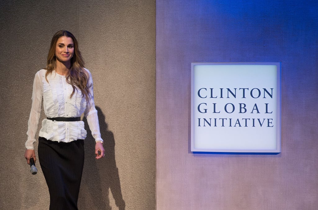 A Black Leather Design Didn't Take Away From Her Frilly Top