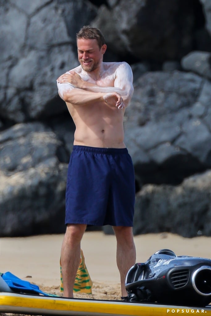 Charlie Hunnam Shirtless on the Beach in Hawaii March 2018