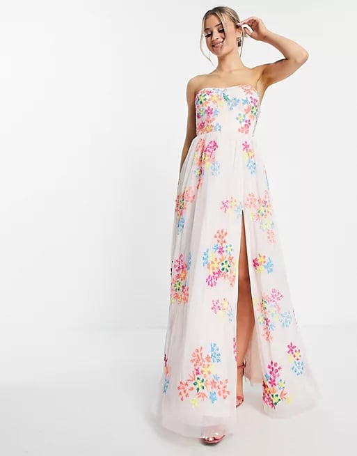Maya Prom Lace Up Thigh Split Maxi Dress
