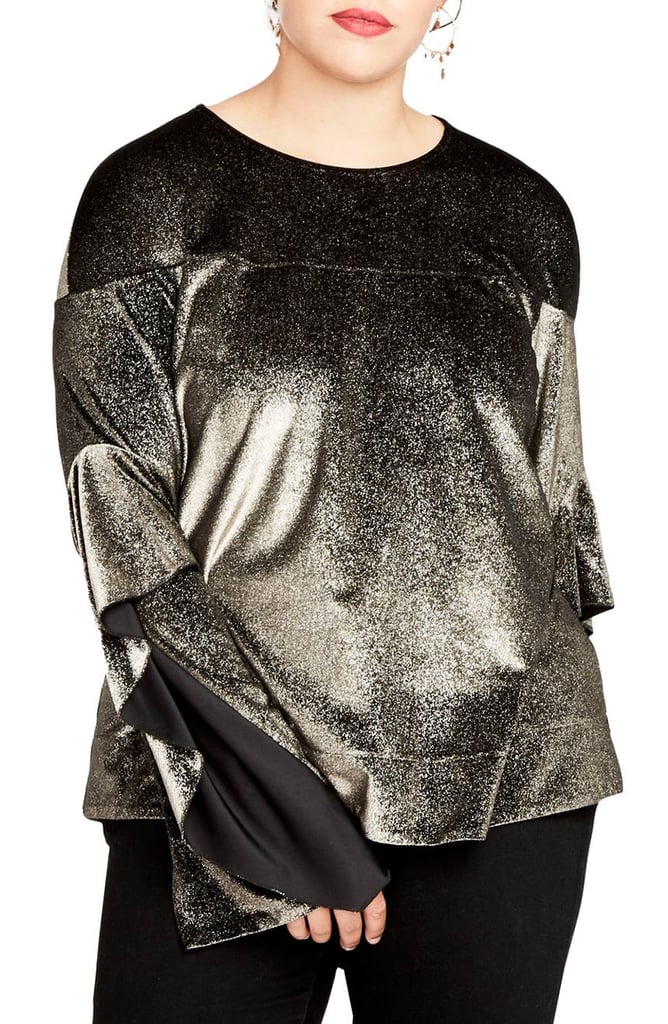 Rachel Roy Ruffle Sleeve Metallic Sweatshirt