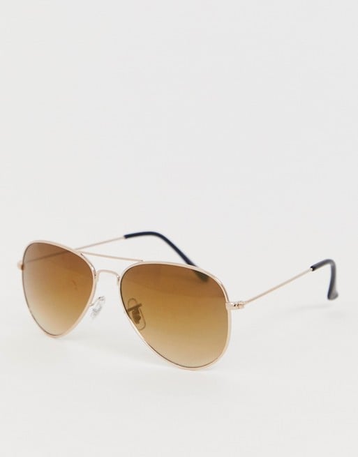 Jack & Jones metal aviator sunglasses in gold