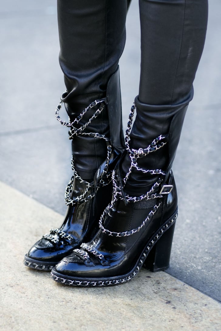 Heavy chains on these Chanel Fall 2013 boots were so rock and roll ...