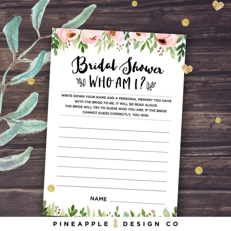 Who AM I Bridal Shower Game Free Printable