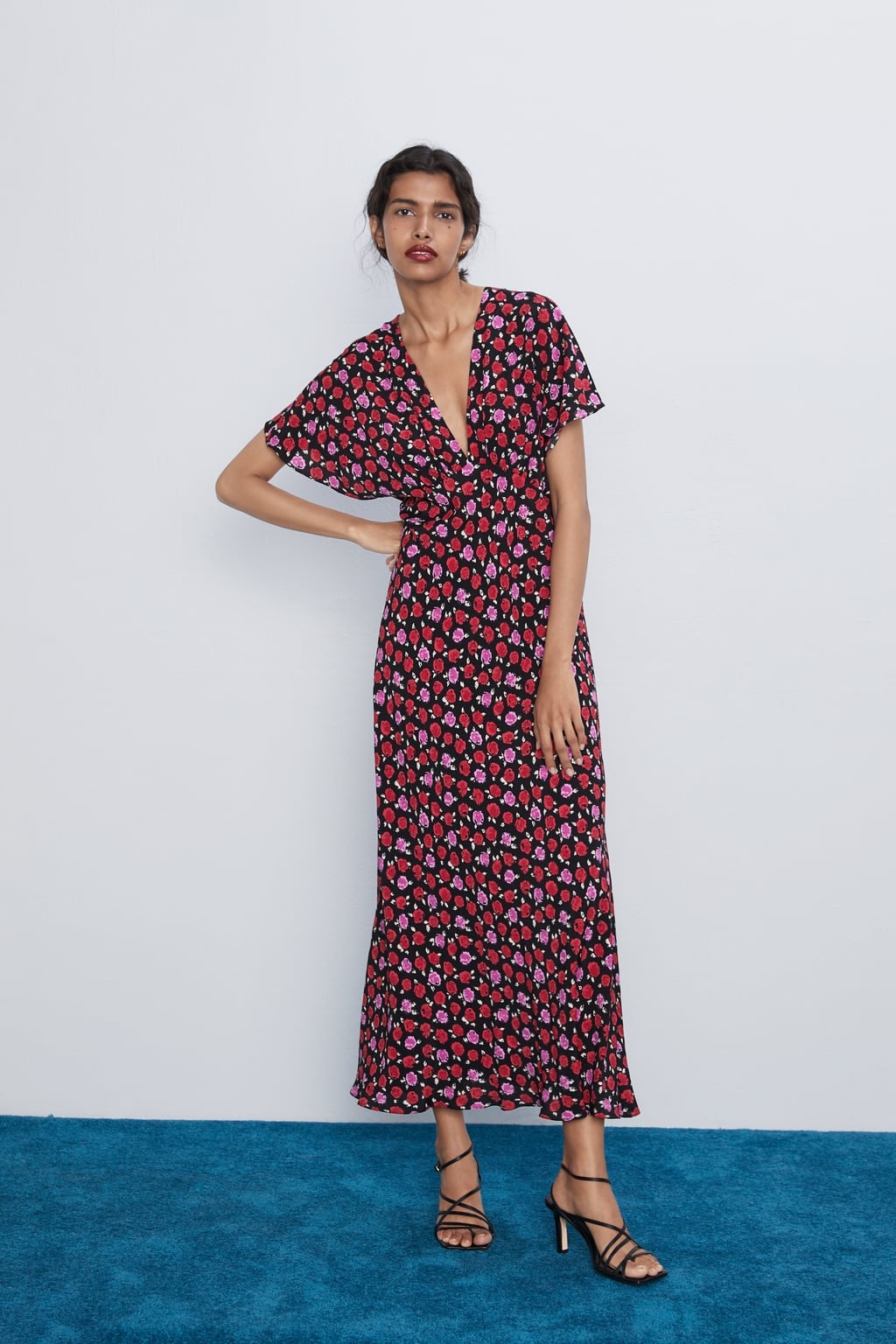 zara red floral maxi dress