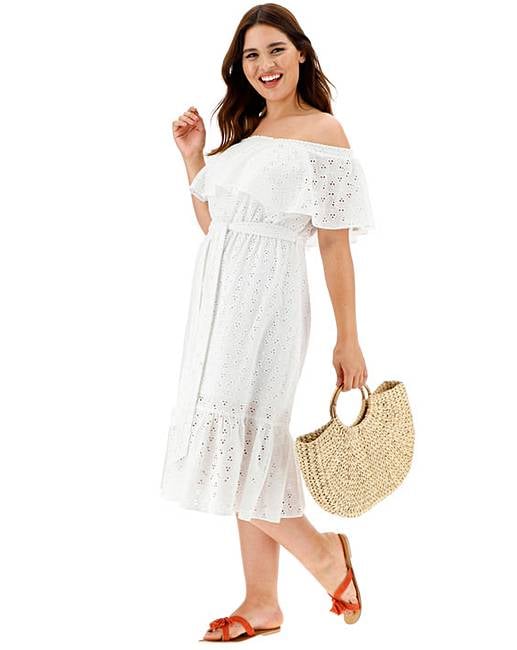 Simply Be Ivory Bardot Broderie Dress