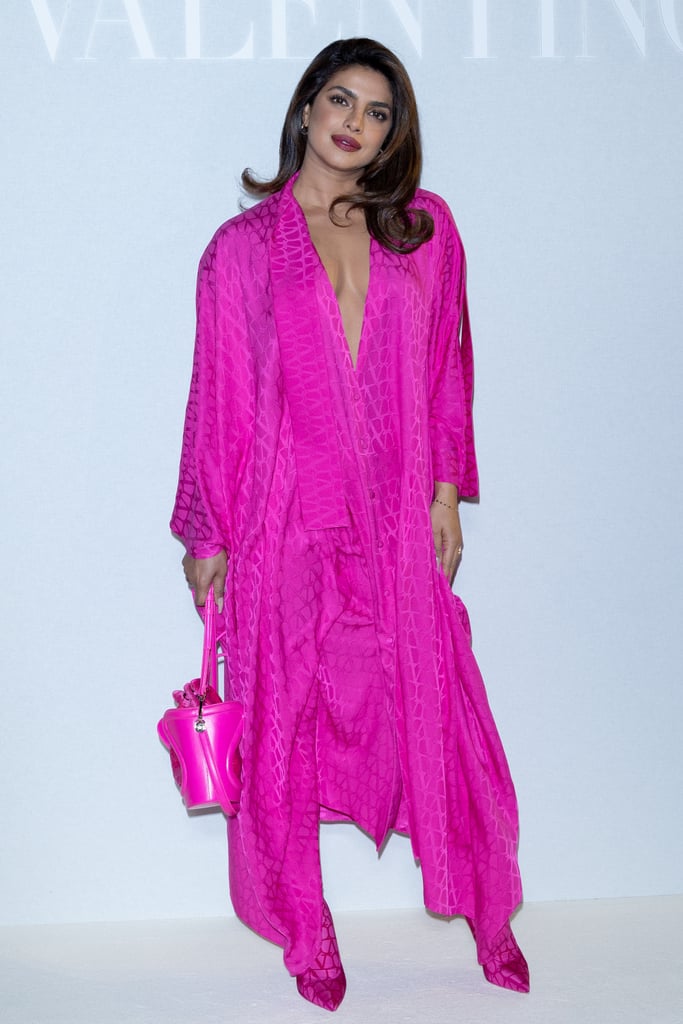Priyanka Chopra's Plunging Pink Barbiecore Dress in Paris