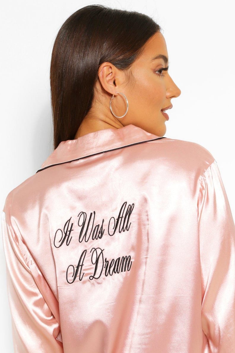 Boohoo It Was All A Dream Embroidered Satin PJ Set