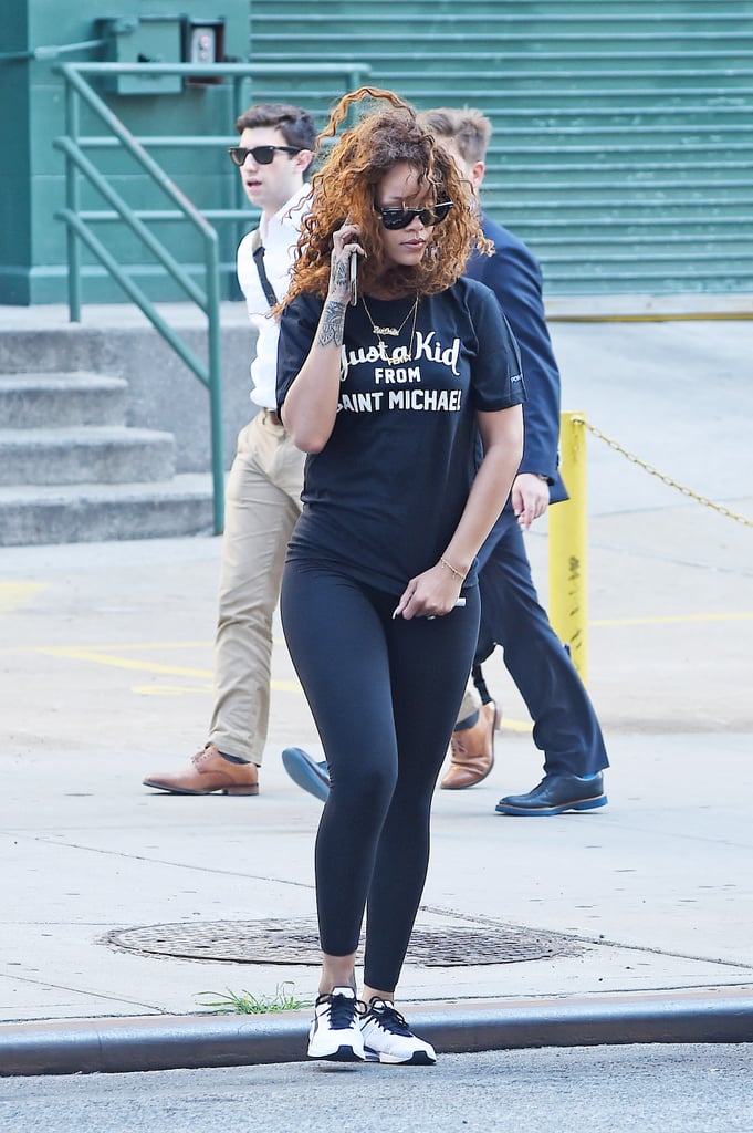 Ready to Work Out in a Pair of Leggings and Graphic T-shirt