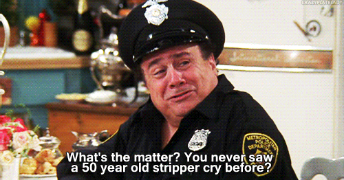 4. If your bridesmaids do throw you a shower, give them a clue about what you want.
Otherwise, you may end up with Danny DeVito wearing a child's Halloween costume as your last-minute stripper. Bride-to-be Phoebe wasn't exactly pleased that her big send-off into married life was an elegant tea party — she wanted “pee-pees flying about” — so Monica and Rachel scrambled to find a stripper mid-party. This was the only guy available.