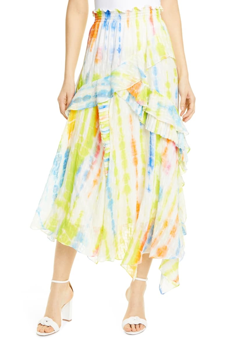 Tanya Taylor Tie Dye Handkerchief Hem Silk & Cotton Skirt