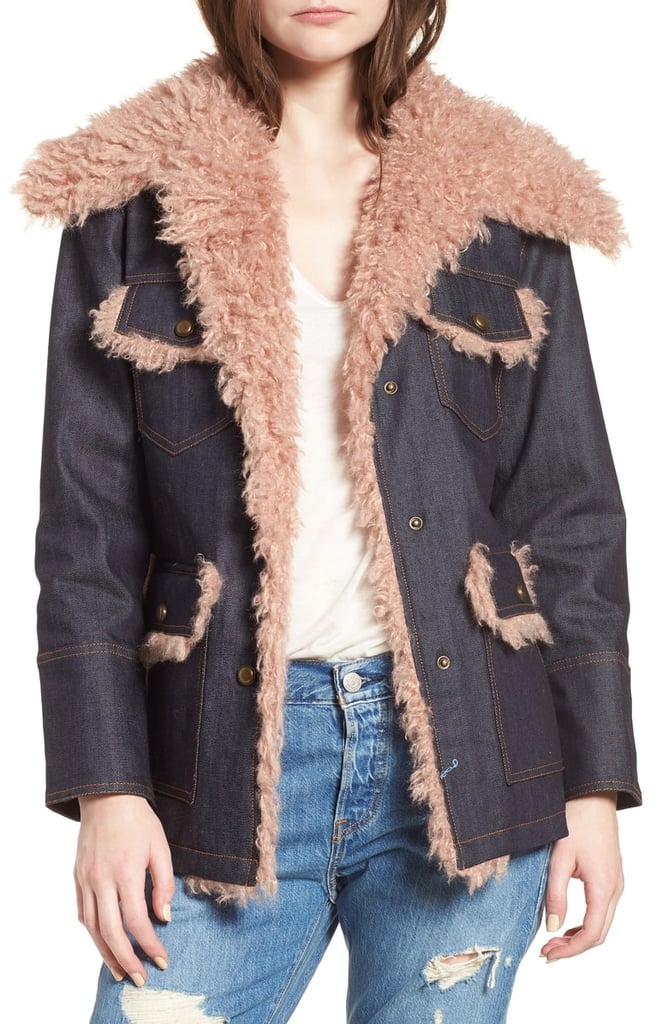 Avec Les Filles Denim & Faux Shearling Trucker Jacket